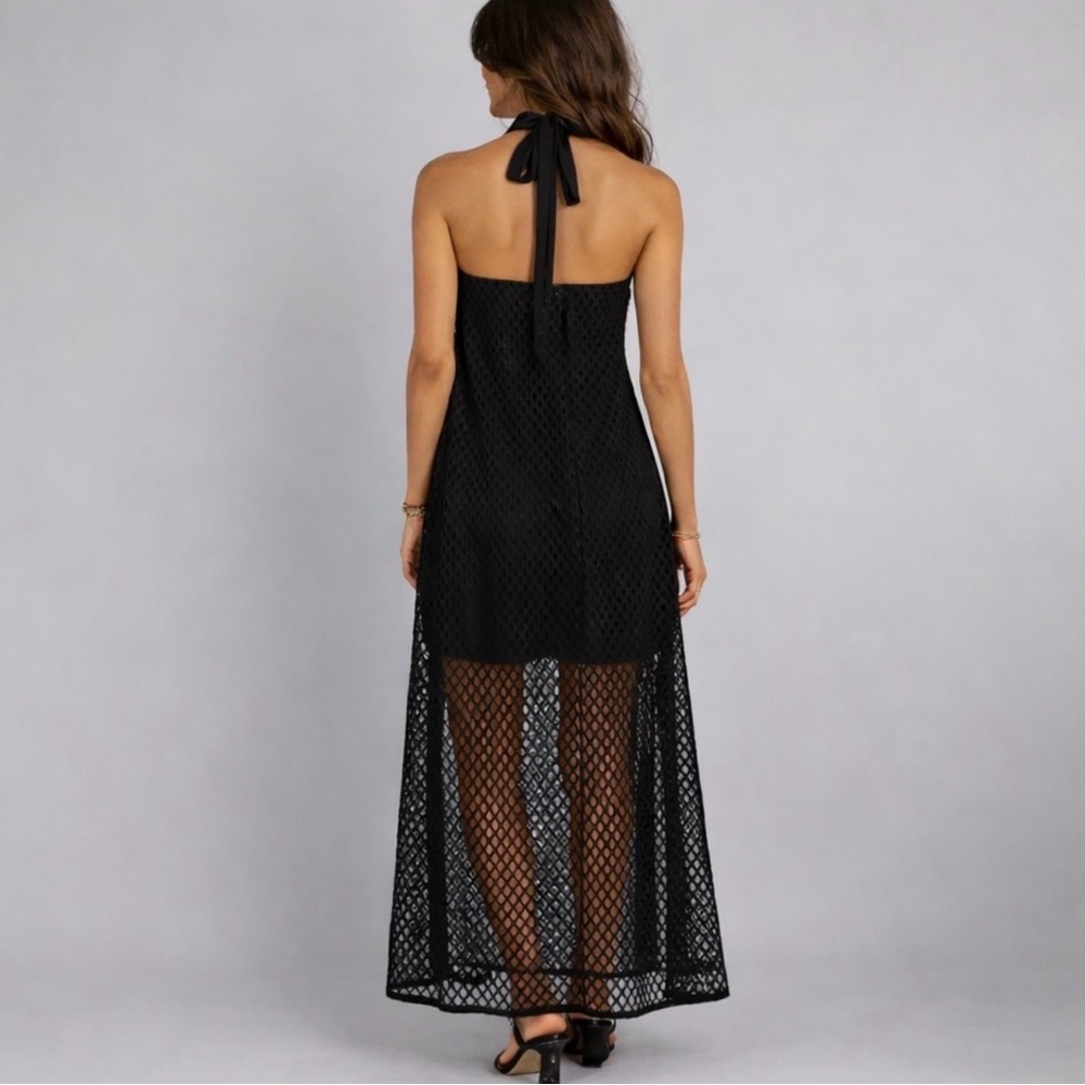 Judith March Black Embroidered Halter Maxi Dress Colorful Bird Floral Boho Size - Picture 3 of 7